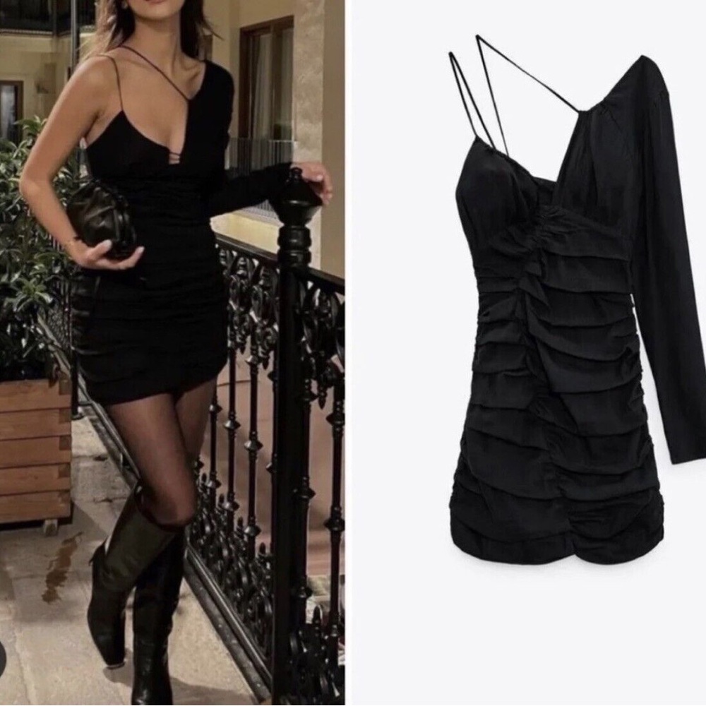 Zara One Sleeve Steetch Black Cocktail Mini Dress s Size Small sexy